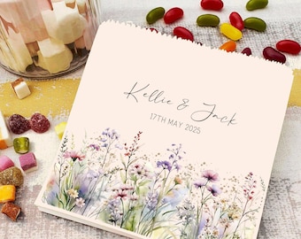 Personalised Wedding Sweet Bags: Pastel Wildflower Border