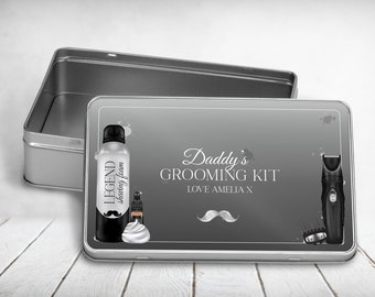 Personalised grooming kit tin/ personalised Beard care kit/ treat tin/ Dads treat tin/ Birthday/christmas/fathers day treat gift tin