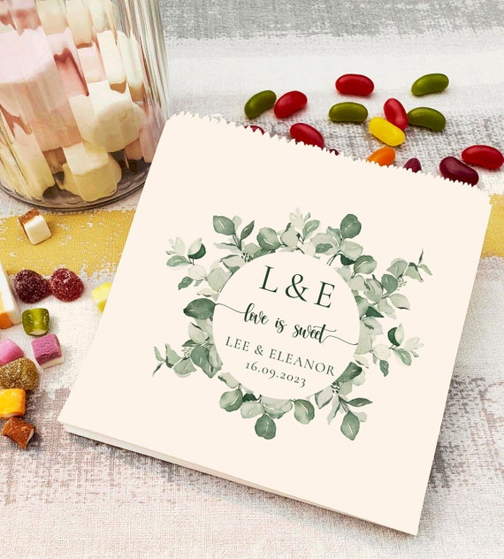 Buy Personalised Wedding Sweet Bags candy Cart Favour Bags wedding Sweet Bags botanical Eucalyptus Watercolour Leaves Round Wedding Favours Online in India Etsy