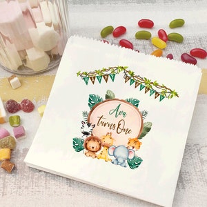 Personalised birthday sweet bags/ candy cart favour bags/ sweetie table bags/ sweet bags/ Safari theme bunting /birthday/ baby shower bags