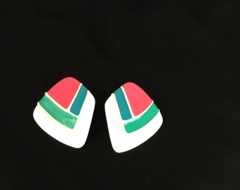 Pucci Era earrings enameled large light metal 1970s ear studs 4.5 x 4 cm !