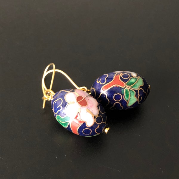 Cloisonne emaillierte Ohrringe Hängeohrringe wunderschöne Blüten verzierte Vintage Ohrstecker