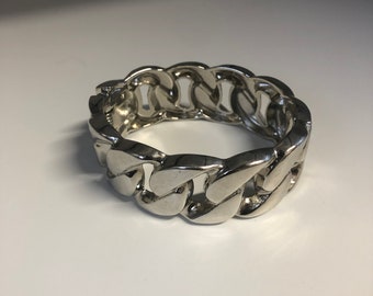 Kettenglieder Clamper Armreif Vintage 1980s ovaler Armreifen versilberte Chainlink Design Manschettenarmband