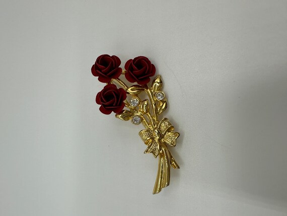 Vintage Rosen Brosche matt Lippenstift rote Blüte… - image 8