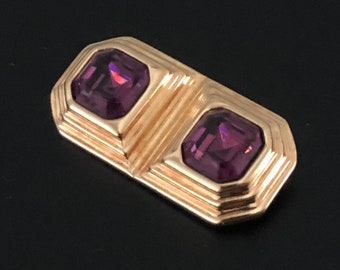 SWAROVSKI Brosche Vintage 1980s vergoldete Amethyst lila Kristall Designer SWAROVSKI Schwan Logo signierte, hochwertige Brosche