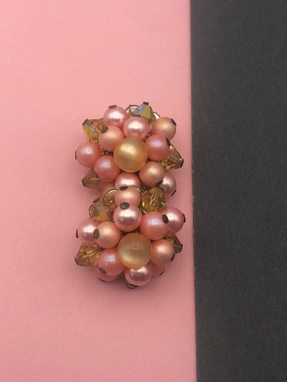 Moonglow Cluster Earclips Vintage 50s Salmon Pink… - image 3