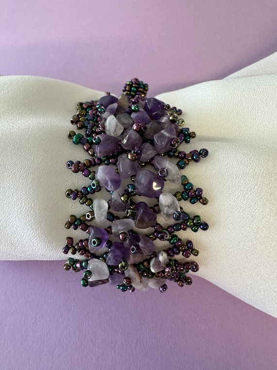 echtes Amethyst Armband Glasperlen und Edelsteine 