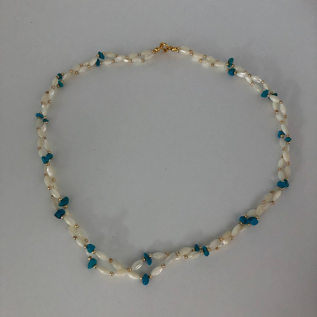 Pearl Turquoise Necklace With Genuine Turquoise Gemstones and Genuine ...