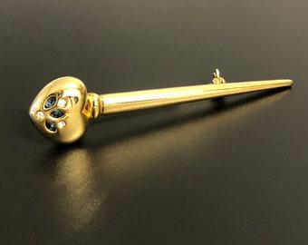 Broche longue de haute qualité vintage années 1980 9cm de long strass décorée, plaquée or, broche très élégante, très bonne qualité