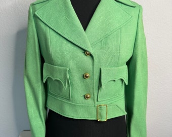 Vintage Couture Blazer Original Vintage 1980s short green ladies blazer jacket