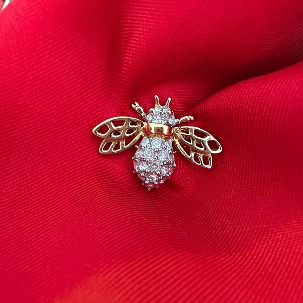 Rhinestone bee tie pin vintage 80s gold-plated, high-quality tie pin tie collar brooch