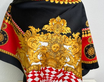 Prachtvolles Italy Halstuch Schaltuch Vintage Tuch mit einzigartigen Sonnen Design 120 x 120 cm groß, Made in Italy