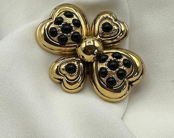 Broche en perles de verre noir vintage des années 1980 style couture accroche-regard