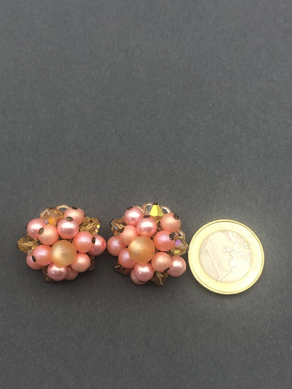 Moonglow Cluster Earclips Vintage 50s Salmon Pink… - image 10