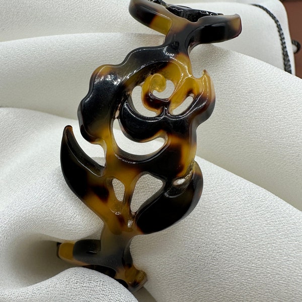 Rare vintage bangle lucite brown and caramel color faux tortoise turtle colors floral vine design