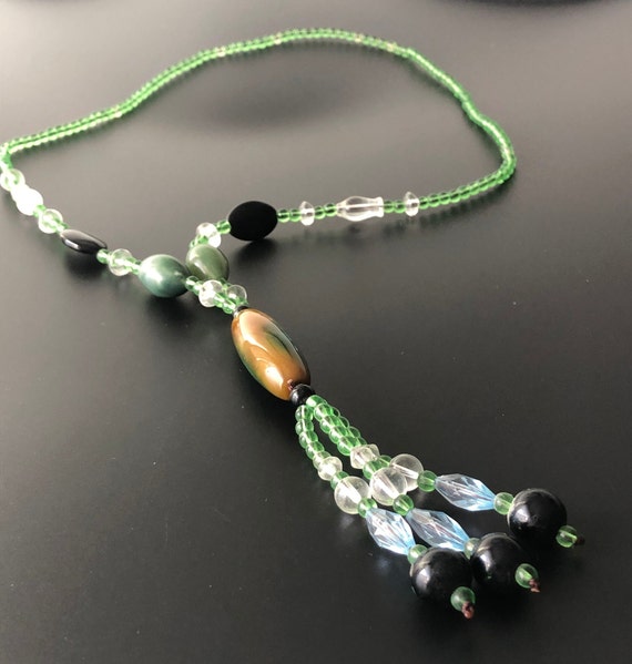 Jade Beads and Glass Beads Lariat Necklace Wonder… - image 7