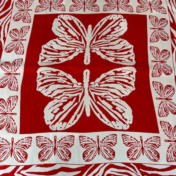 Schmetterling Design Halstuch rot weißes, großes Vintage Tuch