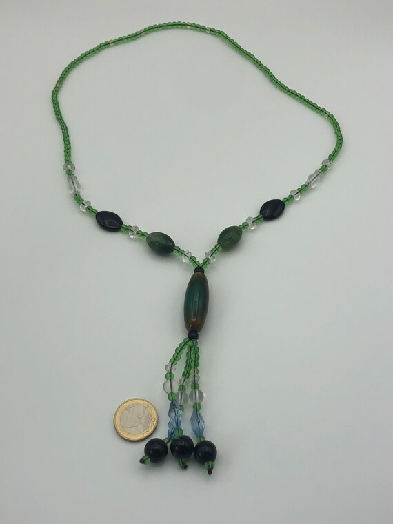 Jade Beads and Glass Beads Lariat Necklace Wonder… - image 3