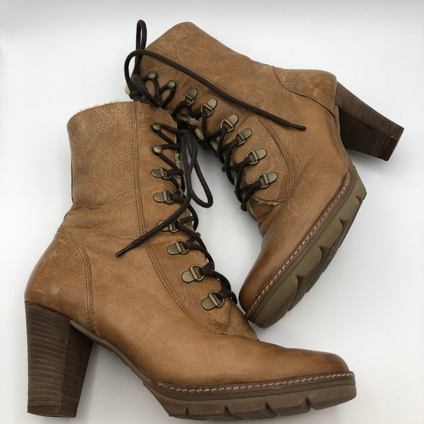 Schnürstiefeletten Damen Stiefel Boots von Paul Green Munich innen gefüttert für Herbst und Winter Kamelfarbe echtes Leder