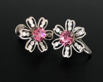 Pink Strass Schraubohrringe Vintage 1950s Jugendstil Era Ohrschrauben Ohrringe