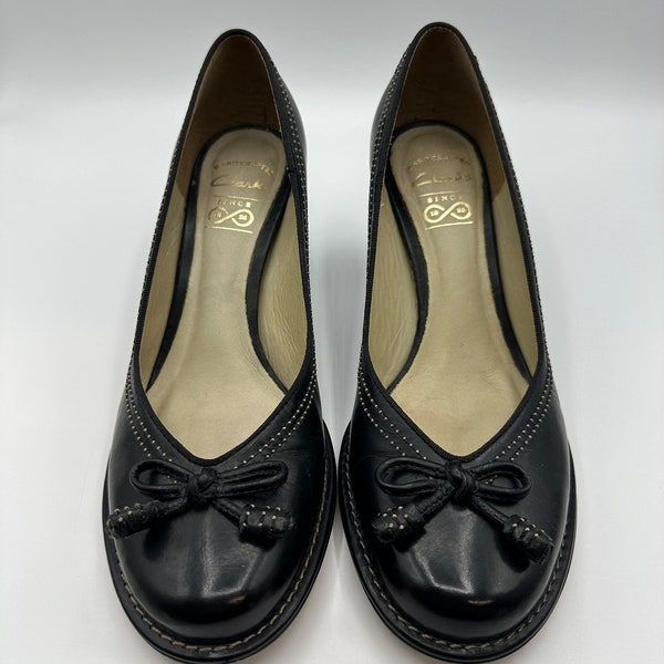 Leder Business Pumps elegante echt Leder Damenschuhe CLARKS schwarze Pump Schuhe mit beigen Nähten