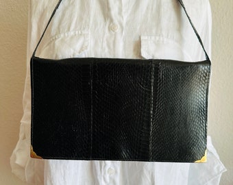 echte Schlangenleder Handtasche Vintage 1970s schwarze Schlangen Leder Umhängetasche und Clutch