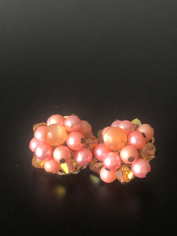 Moonglow Cluster Earclips Vintage 50s Salmon Pink… - image 8