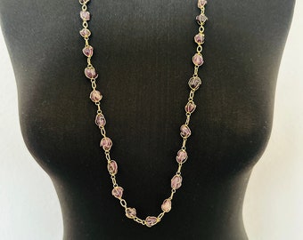 real amethyst necklace vintage 1970s boho hippie era amethyst in cage wire-work necklace chain