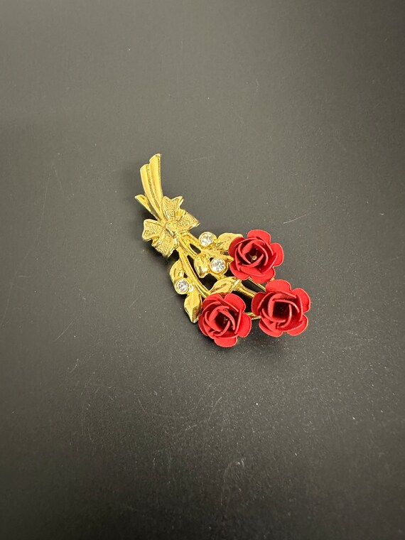 Vintage Rosen Brosche matt Lippenstift rote Blüte… - image 5