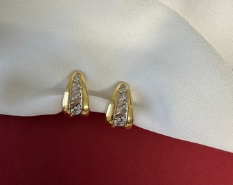 Vintage rhinestone clip earrings, original 1980s clip earrings, like new condition