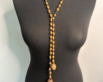 Boho Lariat Necklace Vintage Bohemian Era Wooden Beads Necklace Chain Endless Chain to Tie, 105 cm Long