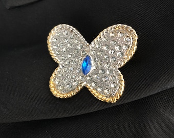 Butterfly Brooch Vintage 1980s gold plated glitter rhinestone embellished beautiful elegant butterfly brooch