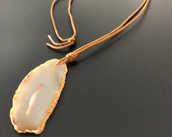 Achat Druse Halskette Edelstein Anhänger Hippie Kette