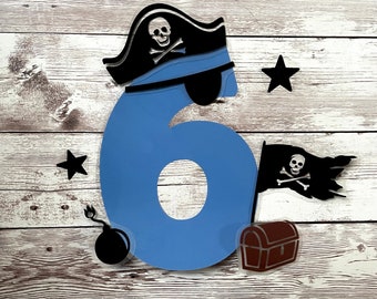Strijkplaatje verjaardag piraat, nummer om op te strijken voor verjaardagsshirt