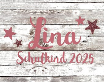 Bügelbild Name & Schulkind 2026, Bügelbild Schultüte, personalisiert