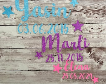 Iron-on image name & date, desired name, glitter name, iron-on image personalized, school cone