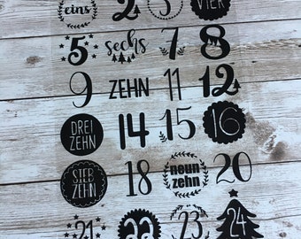 XL Zahlen Adventskalender zum aufbügeln, 5 cm, Bügelzahlen 1-24,