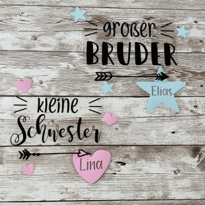 Set of iron-on pictures for big brother, little sister with name, iron-on picture for sibling shirts, personalized