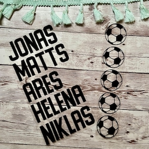 Ballons de football et prénoms thermocollants, lot de 5, 10, 15 ou 20 pièces, jusqu'à 4 couleurs, anniversaire