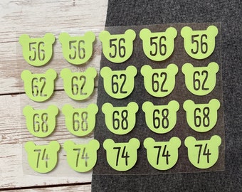 20 size labels with your desired sizes to iron on, iron-on labels