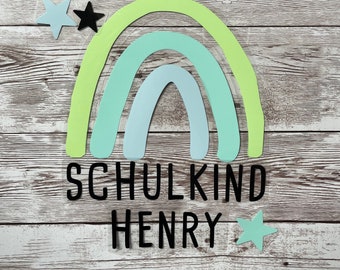 Bügelbild Schulkind, personalisiert, Wunschtext, Bügelbild Einschulung