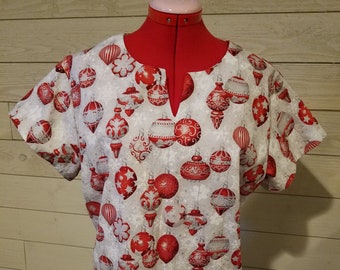 Christmas ornament scrub top, medical,dental, veterinary, RN, CMA,