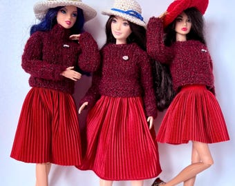Doll clothes. Pleated skirts and knitted sweaters. Miniature Fashion. Outfits for dolls: 12 inches 1/6 scale