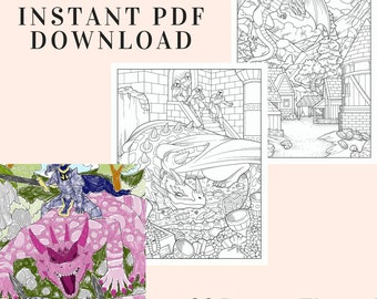 Download Dragon Coloring Page Etsy