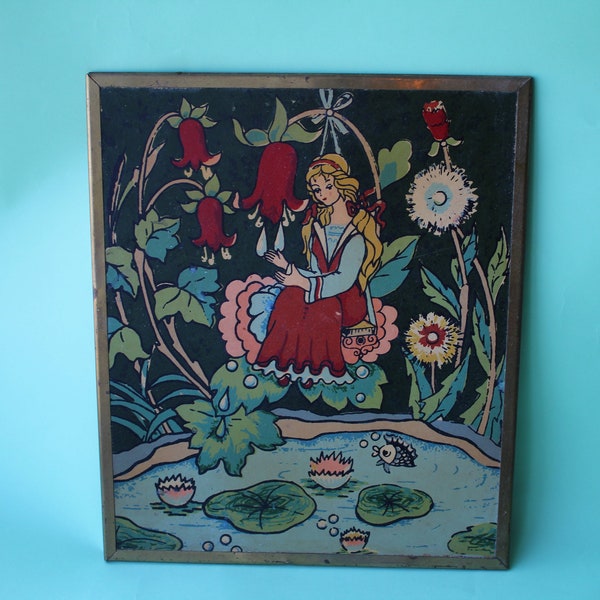 Soviet picture, soviet image, USSR, vintage soviet picture Princess Frog, girl, image, picture, Princess Frog, USSR picture, lake.