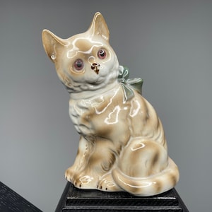 Vintage 1950's porcelain cat with bow, Germany perfume lamp cat