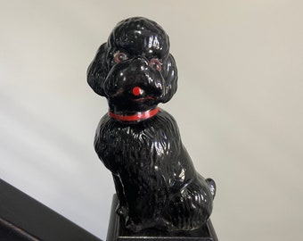 Vintage 1950&#39;s porcelain dog perfume lamp, black poodle