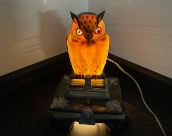 Unique gdr ceramic night light, vintage porcelain lamp, retro porcelain light, vintage TV lamp owl, night light owl, perfume lamp owl.