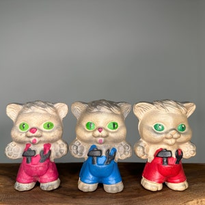 Soviet trio of rubber toys cats, vintage toy, USSR toy, locksmiths, antique cat, USSR cat, soviet cat, soviet rubber cat, retro cat.