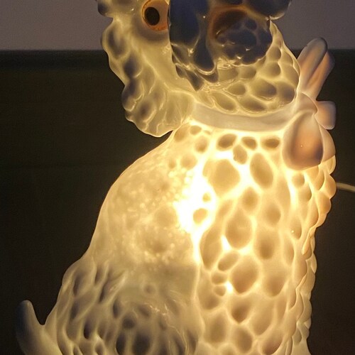 Very rare gdr ceramic night light, vintage porcelain shops lamp, retro porcelain light, table home decor, night light poodle, perfume lamp poodle.